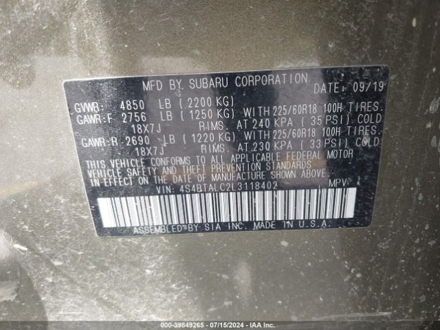 4S4BTALC2L3118402 Subaru Outback Limited