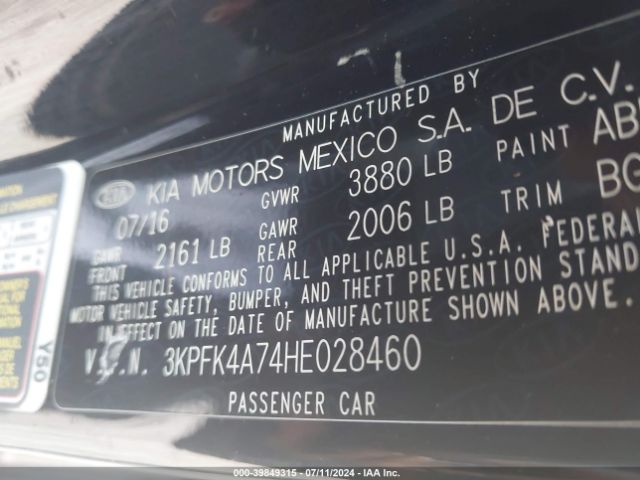 3KPFK4A74HE028460 KIA FORTE LX