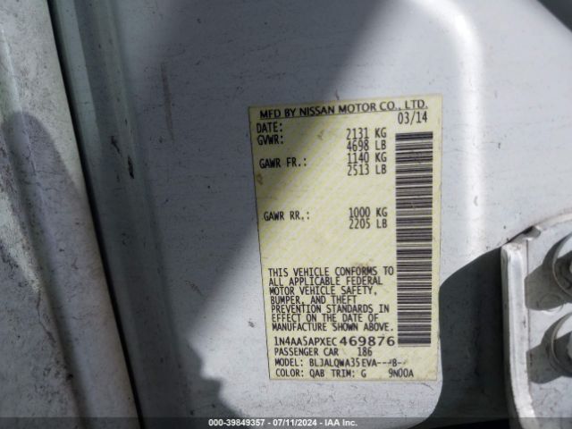 1N4AA5APXEC469876 Nissan Maxima 3.5 S/3.5 Sv