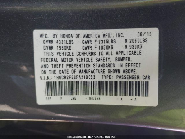 1HGCR2F59FA210053 Honda Accord Sport