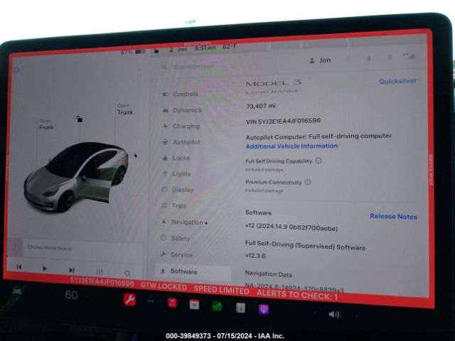 5YJ3E1EA4JF016596 Tesla Model 3 Long Range/mid Range