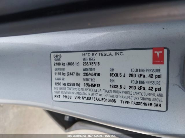 5YJ3E1EA4JF016596 Tesla Model 3 Long Range/mid Range
