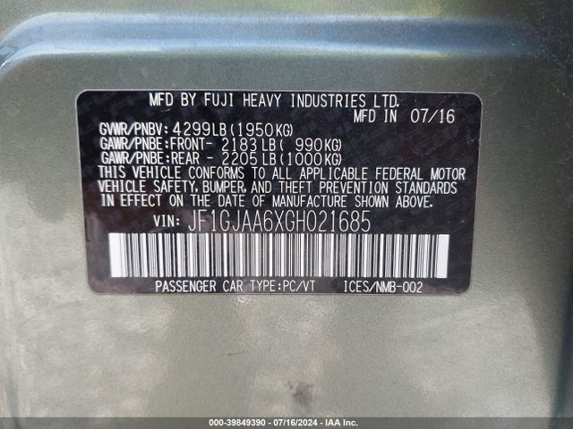 Subaru Impreza 2.0i 2016 JF1GJAA6XGH021685 Image 9