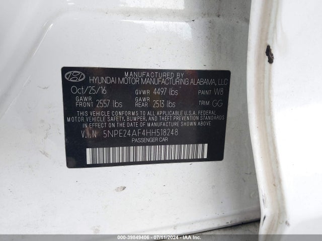 Hyundai Sonata 2017 5NPE24AF4HH518248 Image 9
