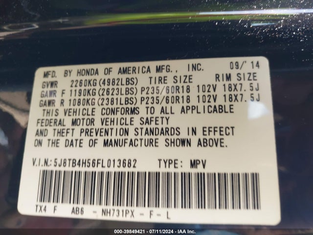 Acura RDX 2015 5J8TB4H56FL013682 Image 9
