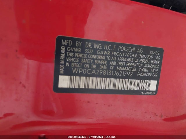 2003 PORSCHE BOXSTER WP0CA29813U621792 Photo 8