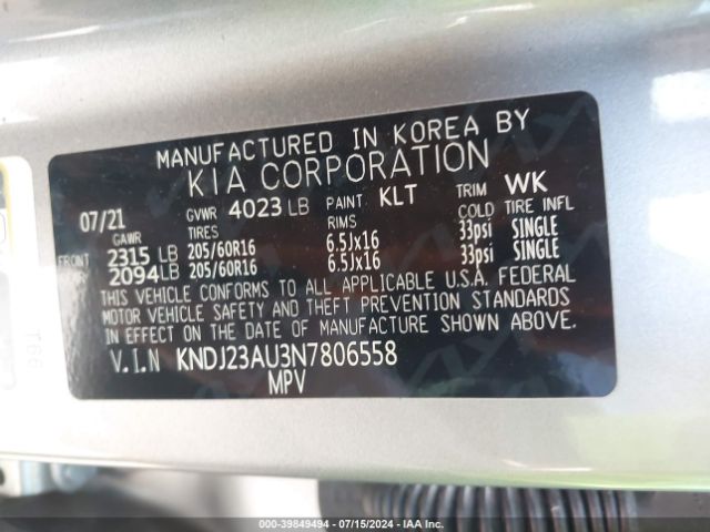 KNDJ23AU3N7806558 KIA SOUL LX