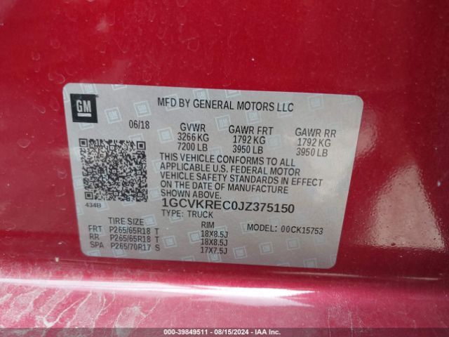 1GCVKREC0JZ375150 Chevrolet Silverado 1500 2lt