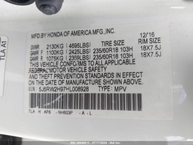 5J6RW2H97HL008928 Honda Cr-v Touring