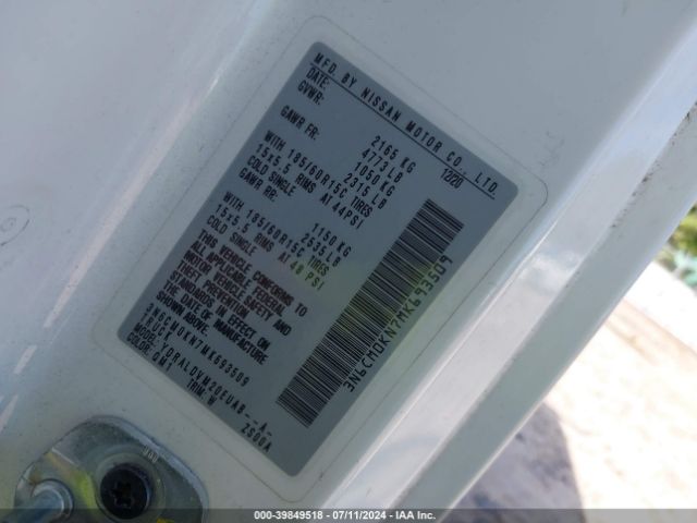 3N6CM0KN7MK693509 Nissan Nv200 Compact Cargo S Xtronic Cvt