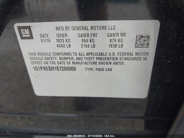 Chevrolet Cruze Ls Auto 2014 1G1PA5SH1E7280966 Image 9