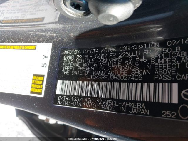 JTDKBRFU0H3027405 Toyota Prius Two