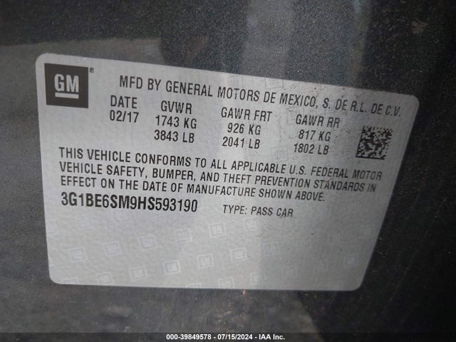 Chevrolet Cruze Lt Auto 2017 3G1BE6SM9HS593190 Image 9