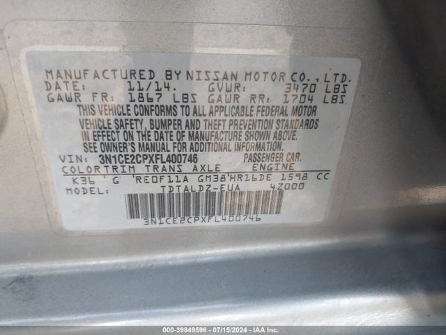 Nissan Versa Note Sv 2015 3N1CE2CPXFL400746 Image 9