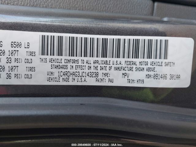 1C4RDHAG3JC143238 Dodge Durango Sxt Rwd