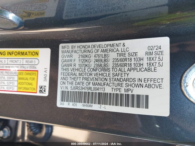 Honda Cr-v Ex-l 2wd 2024 5J6RS3H76RL004113 Image 9
