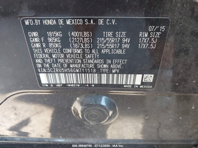 Honda HR-V EX 2016 3CZRU5H56GM711518 Image 9