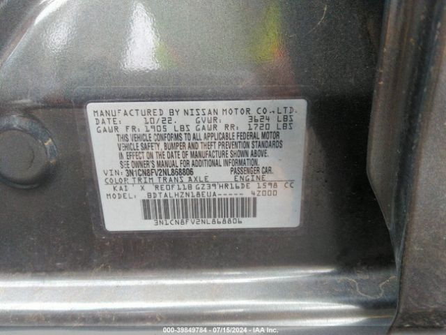 3N1CN8FV2NL868806 Nissan Versa 1.6 Sr Xtronic Cvt