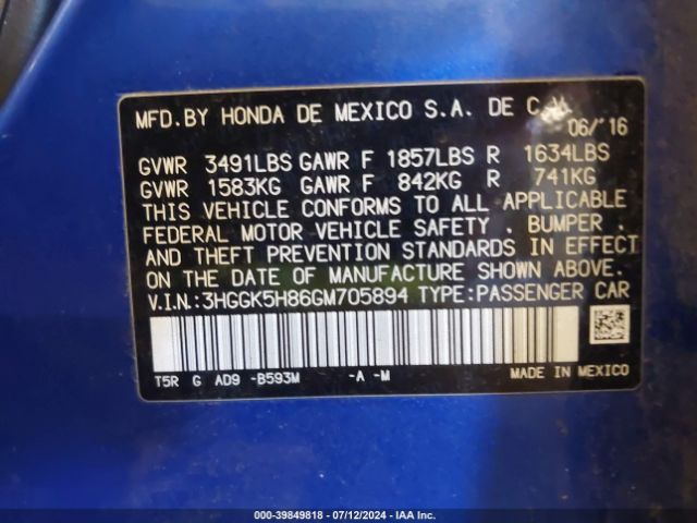 3HGGK5H86GM705894 Honda Fit Ex-l