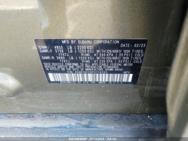 4S4BTACC4P3174203 Subaru Outback Premium