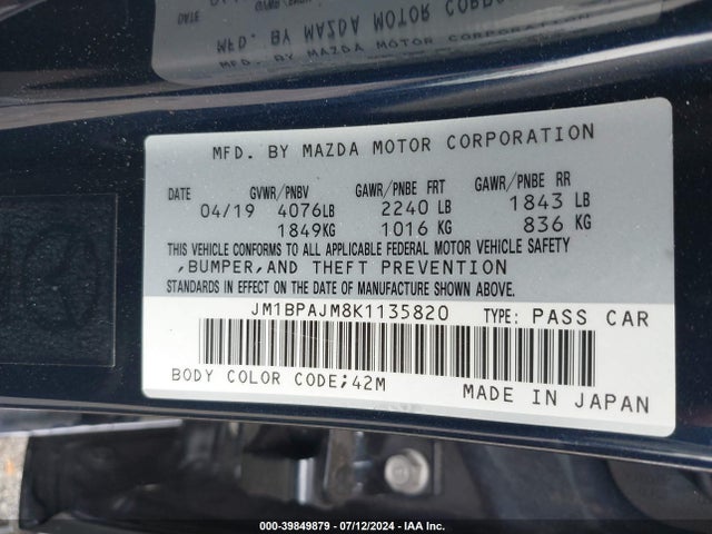 JM1BPAJM8K1135820 Mazda MAZDA3