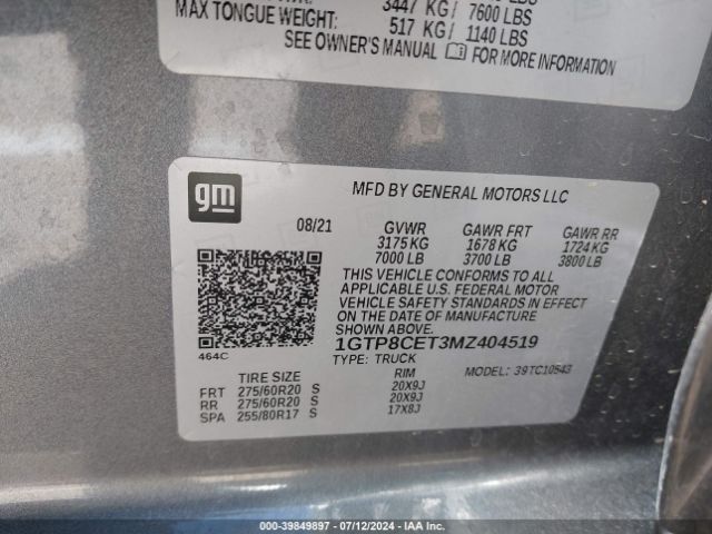 1GTP8CET3MZ404519 GMC Sierra 1500 2wd  Short Box Elevation