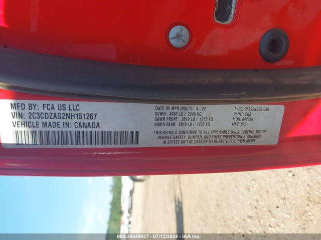 Dodge Challenger Sxt 2022 2C3CDZAG2NH151267 Image 9