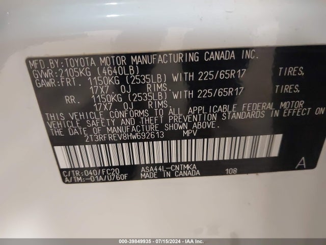 Toyota Rav4 Xle 2017 2T3RFREV8HW692613 Image 9
