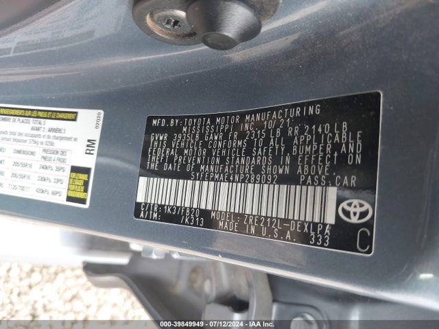 Toyota COROLLA LE 2022 5YFEPMAE4NP289092 Image 9