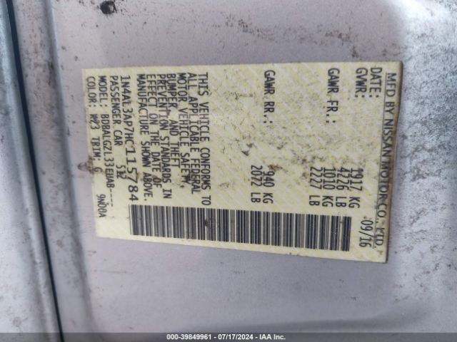 1N4AL3AP7HC115784 Nissan Altima 2.5/2.5 S/2.5 Sl/2.5 Sr/2.5 Sv