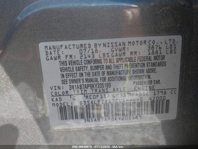 Nissan SENTRA S 2019 3N1AB7AP8KY205189 Image 9
