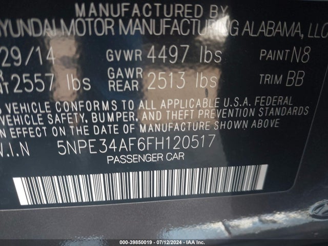 Hyundai Sonata Limited 2015 5NPE34AF6FH120517 Image 9