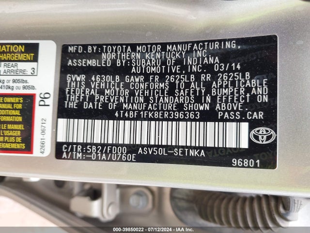 Toyota CAMRY LE 2014 4T4BF1FK8ER396363 Image 9