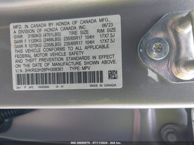 Honda Cr-v Lx 2wd 2023 2HKRS3H26PH308361 Image 9