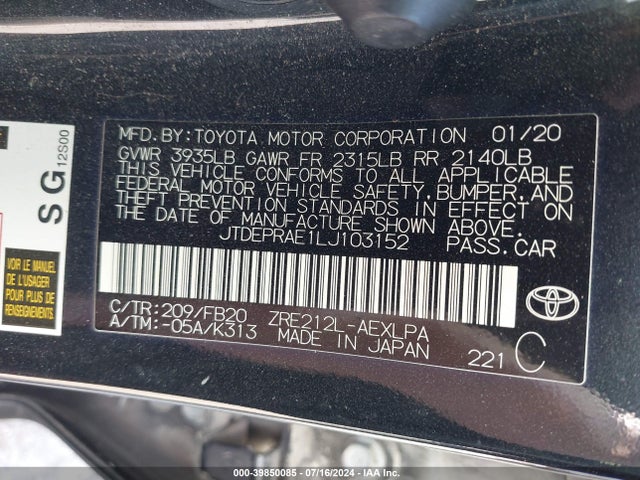 Toyota COROLLA LE 2020 JTDEPRAE1LJ103152 Image 9