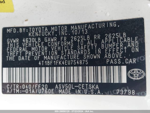 4T1BF1FK4EU754875 Toyota CAMRY SE