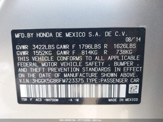 3HGGK5G86FM723375 Honda FIT EX