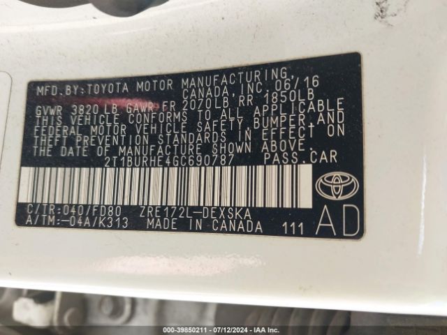 2T1BURHE4GC690787 Toyota Corolla S Plus