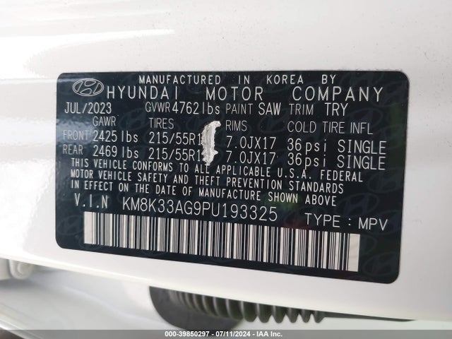 KM8K33AG9PU193325 Hyundai Kona Electric Sel