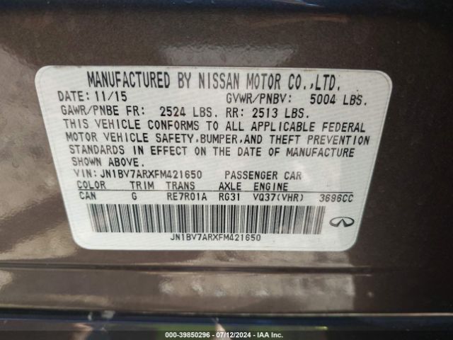 JN1BV7ARXFM421650 Infiniti Q50 Premium