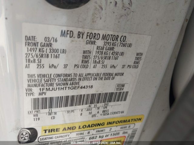 1FMJU1HT1GEF44318 Ford Expedition Xlt