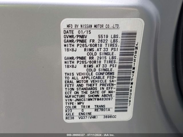 JN8CS1MW7FM483097 Infiniti QX70