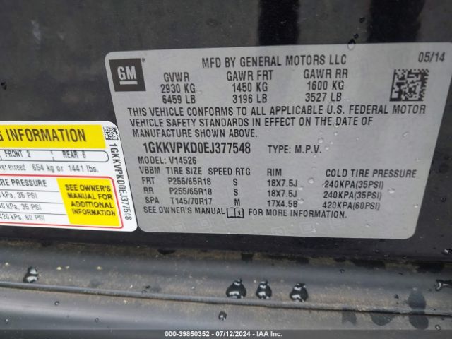 1GKKVPKD0EJ377548 GMC Acadia Sle-2