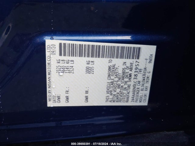 Nissan Maxima Sl Xtronic Cvt 2020 1N4AA6DV0LC383957 Image 9