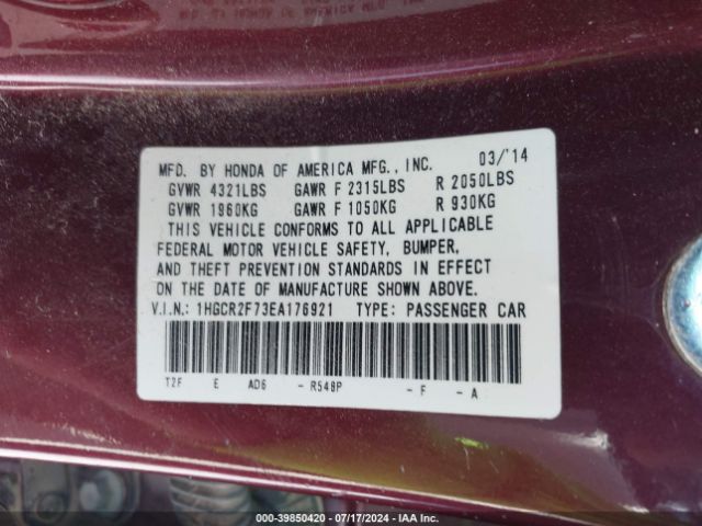 1HGCR2F73EA176921 Honda ACCORD EX