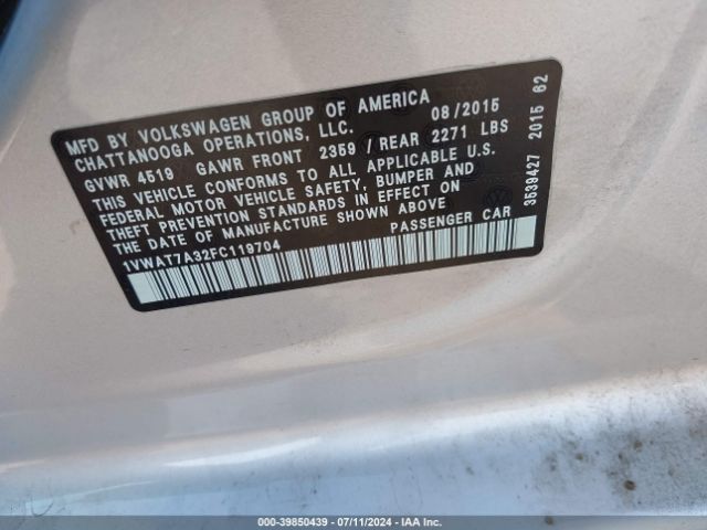 1VWAT7A32FC119704 Volkswagen Passat 1.8t Limited Edition