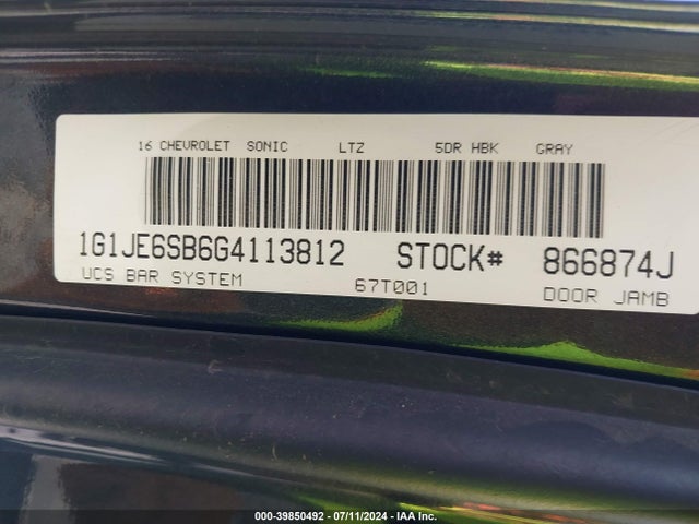 Chevrolet Sonic Ltz Auto 2016 1G1JE6SB6G4113812 Image 9