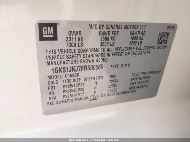 1GKS1JKJ7FR690565 GMC Yukon Xl 1500 Denali
