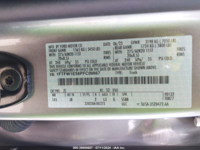 1FTFW1E58PFC09867 Ford F-150 Xl