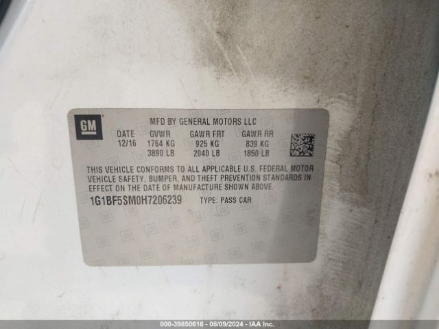 1G1BF5SM0H7206239 Chevrolet Cruze Premier Auto